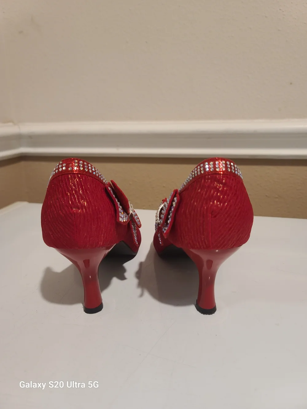 Women's Red Rhinestone Bow Dress Pumps
